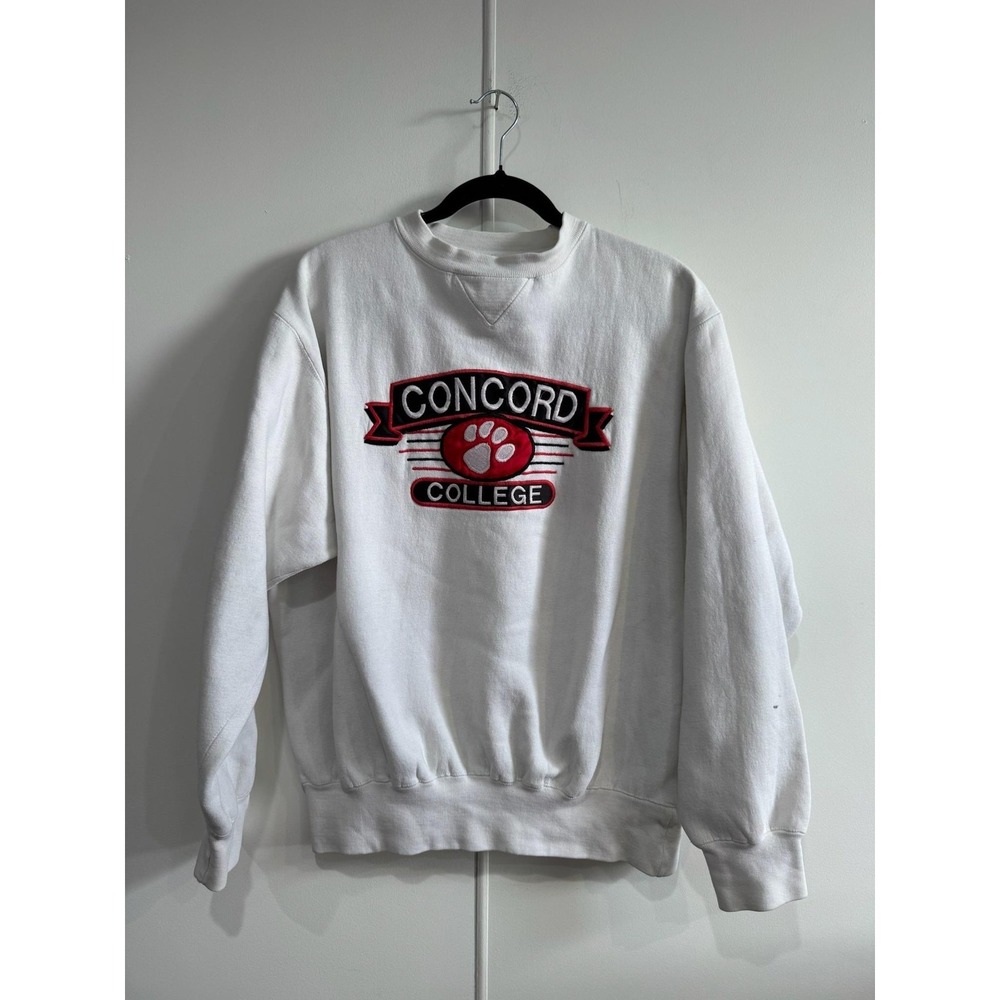 Vintage Concord College Sweatshirt Mens XL White Midwest Embroidery Logo Fleece
